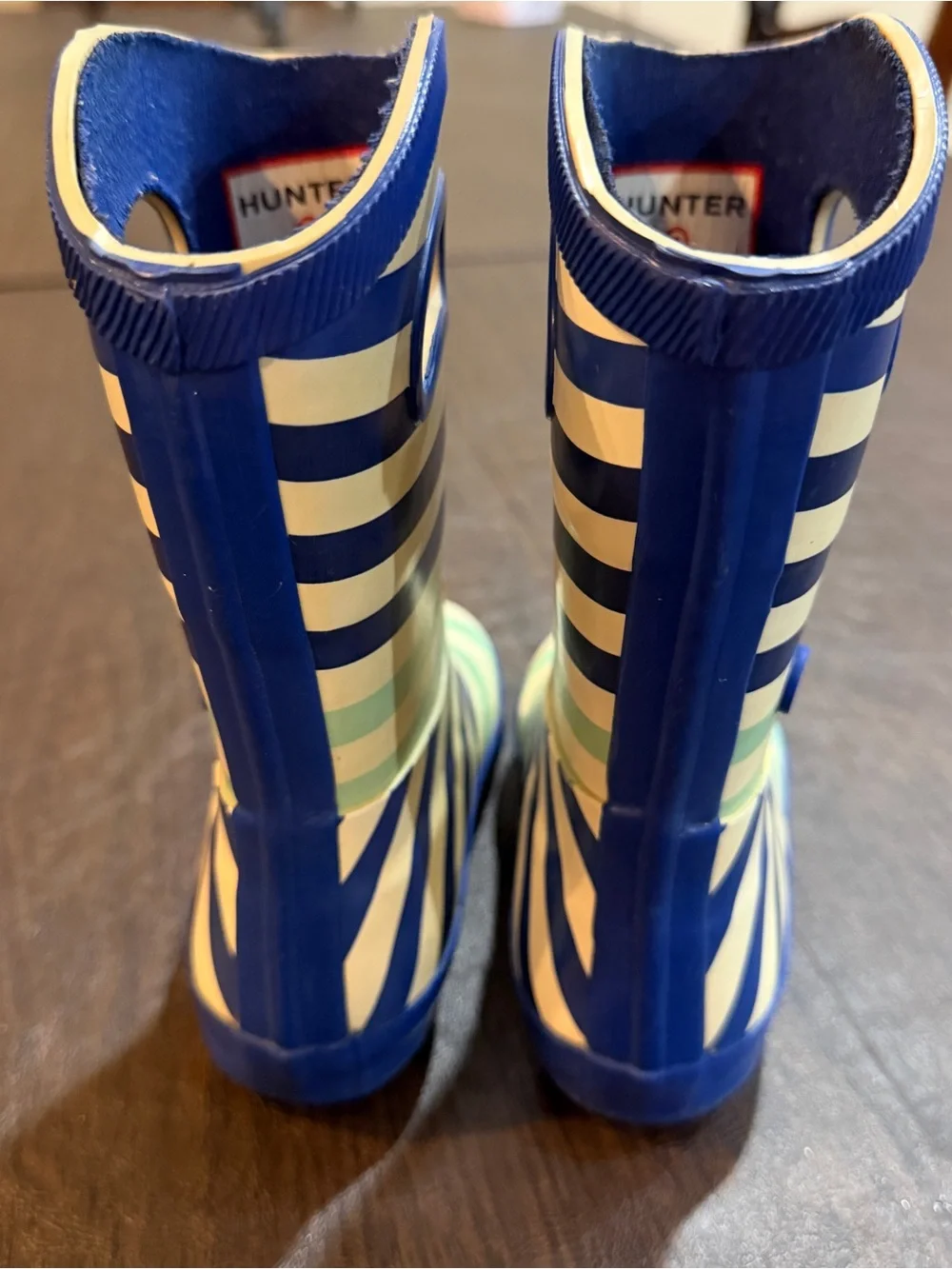 Hunter Kids Blue, White & Mint Striped Rain Boots
